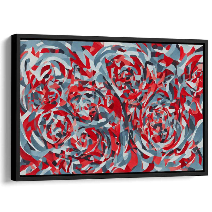 Geometric Blossoms: Abstract Red and Blue Rose Canvas Art Print