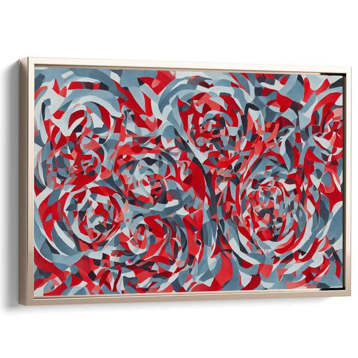 Geometric Blossoms: Abstract Red and Blue Rose Canvas Art Print