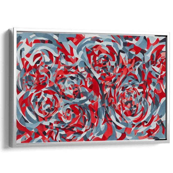 Geometric Blossoms: Abstract Red and Blue Rose Canvas Art Print