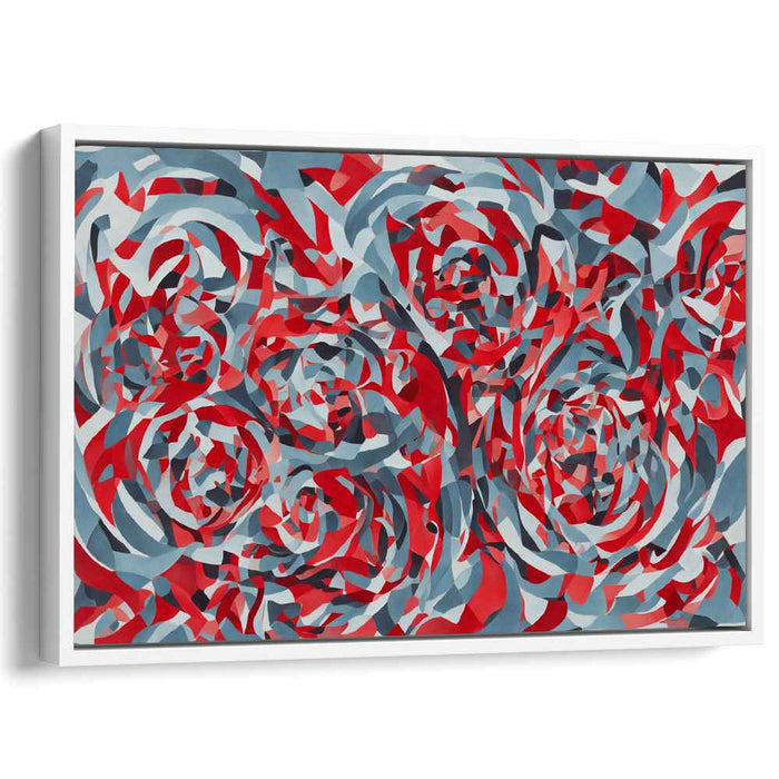 Geometric Blossoms: Abstract Red and Blue Rose Canvas Art Print