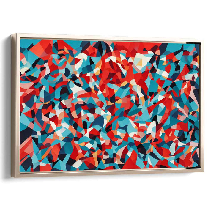 Crimson and Cyan Harmony: Geometric Abstract Canvas Art
