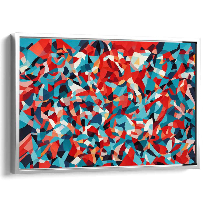 Crimson and Cyan Harmony: Geometric Abstract Canvas Art