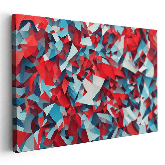 Vivid Contrast Fusion: Bold Red and Cool Blue Abstract Canvas Art Print
