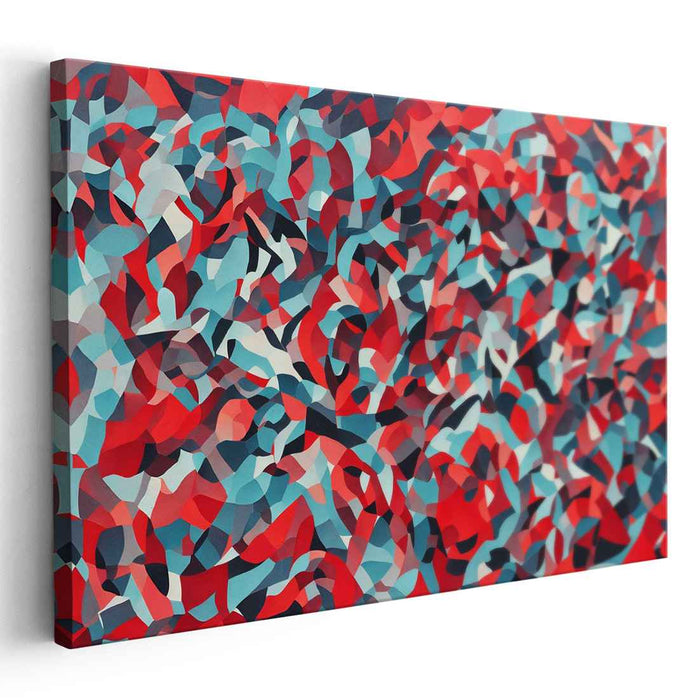 Chaos Converging in Prism Colors: Geometric Abstraction in Red and Teal Canvas Art