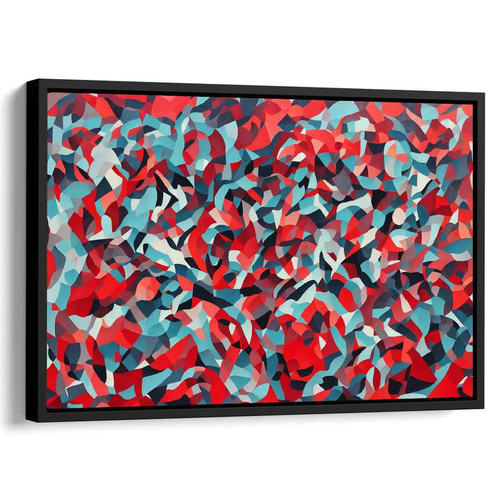 Chaos Converging in Prism Colors: Geometric Abstraction in Red and Teal Canvas Art