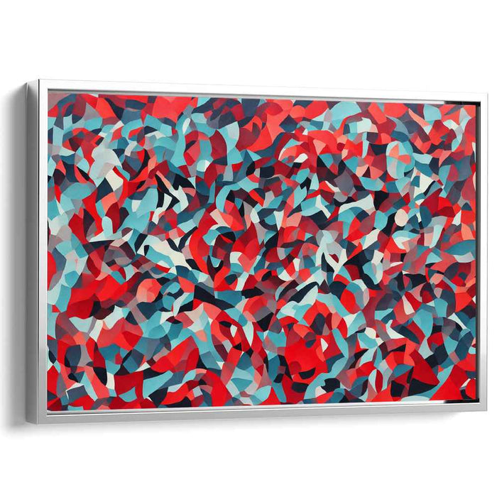 Chaos Converging in Prism Colors: Geometric Abstraction in Red and Teal Canvas Art