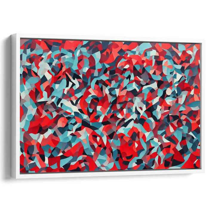 Chaos Converging in Prism Colors: Geometric Abstraction in Red and Teal Canvas Art