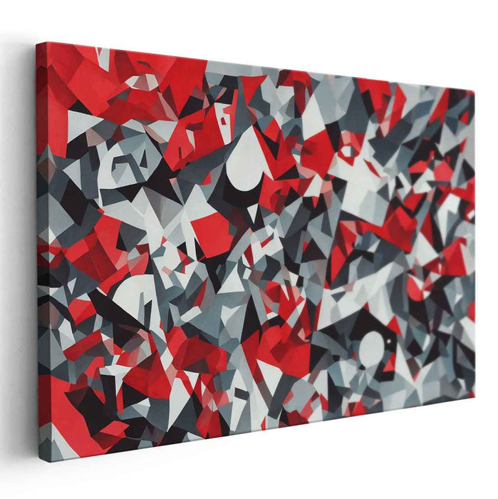 Vermilion Geometric Symphony: Bold Red Cubist Abstraction Canvas Art Print