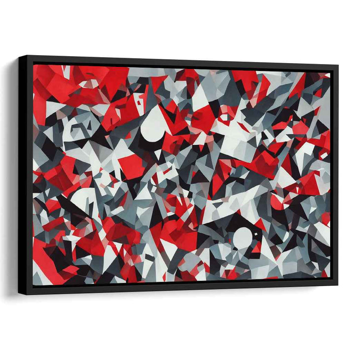 Vermilion Geometric Symphony: Bold Red Cubist Abstraction Canvas Art Print