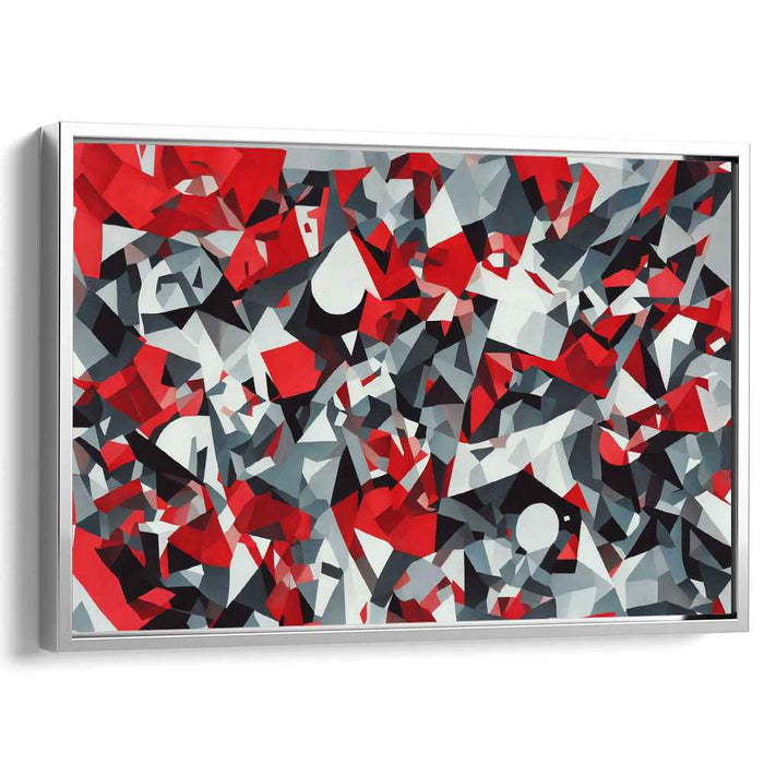 Vermilion Geometric Symphony: Bold Red Cubist Abstraction Canvas Art Print