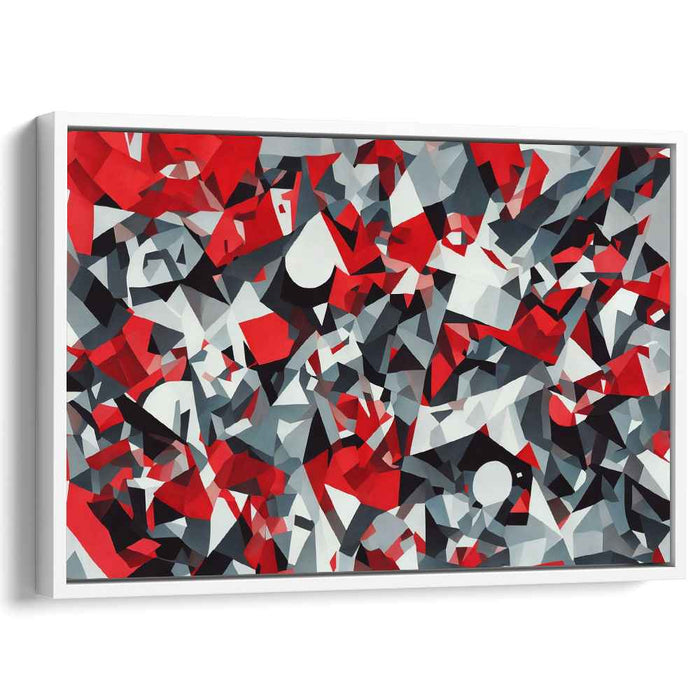 Vermilion Geometric Symphony: Bold Red Cubist Abstraction Canvas Art Print