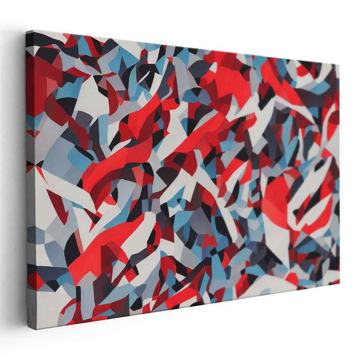 Indigo Crimson Abstract Symphony: Abstract Geometric Red and Blue Canvas Art Print