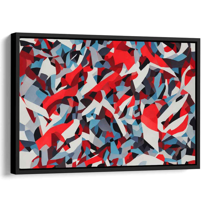 Indigo Crimson Abstract Symphony: Abstract Geometric Red and Blue Canvas Art Print