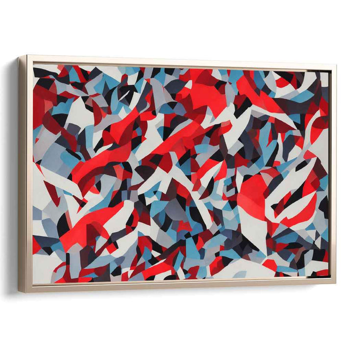 Indigo Crimson Abstract Symphony: Abstract Geometric Red and Blue Canvas Art Print