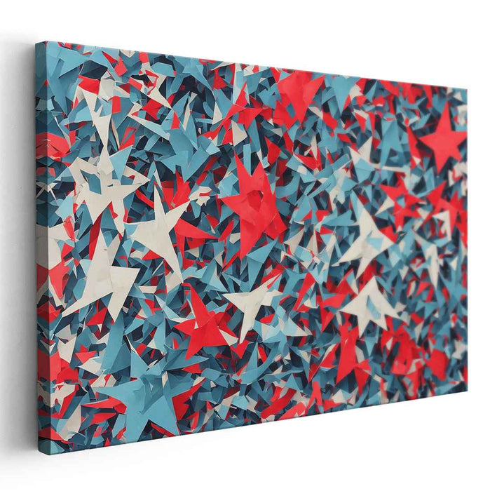 Chromatic Fusion Dance: Vibrant Red, Blue, and White Abstract Collage