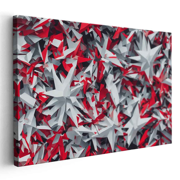 Crimson Cloud Explosion: Red and White Abstract Canvas Art Print