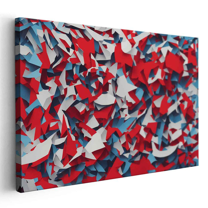 Fragmented Spectrum Dance: Abstract Cubist Red and Blue Canvas Art Print