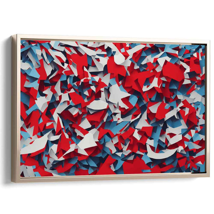 Fragmented Spectrum Dance: Abstract Cubist Red and Blue Canvas Art Print