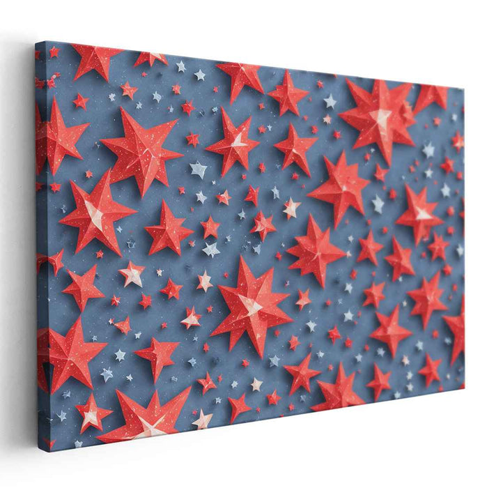 Starry Celebration: 3D Red Stars on Blue Canvas Art Print