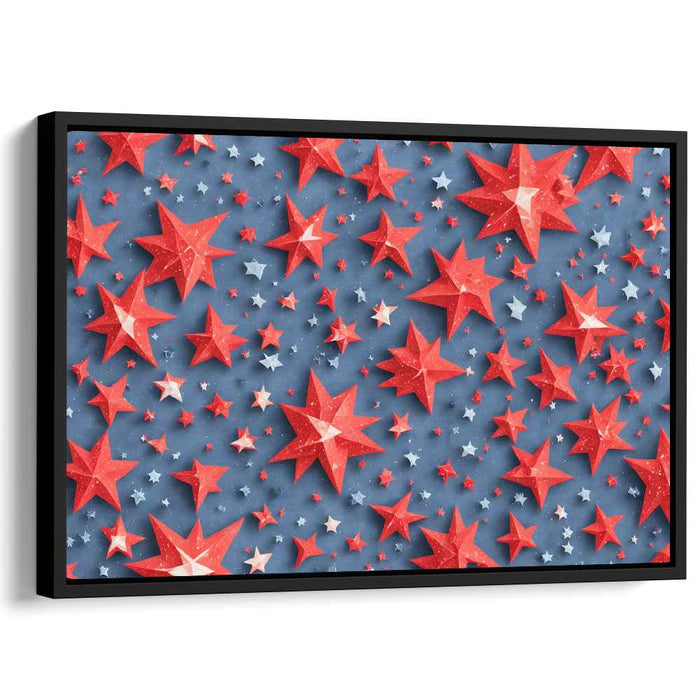 Starry Celebration: 3D Red Stars on Blue Canvas Art Print
