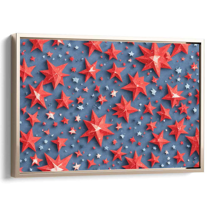 Starry Celebration: 3D Red Stars on Blue Canvas Art Print