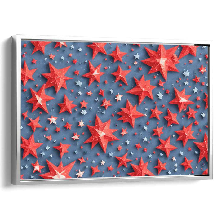 Starry Celebration: 3D Red Stars on Blue Canvas Art Print