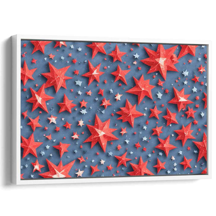 Starry Celebration: 3D Red Stars on Blue Canvas Art Print
