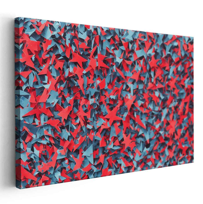 Vibrant Origami Chaos: Abstract Red and Blue Canvas Art Print