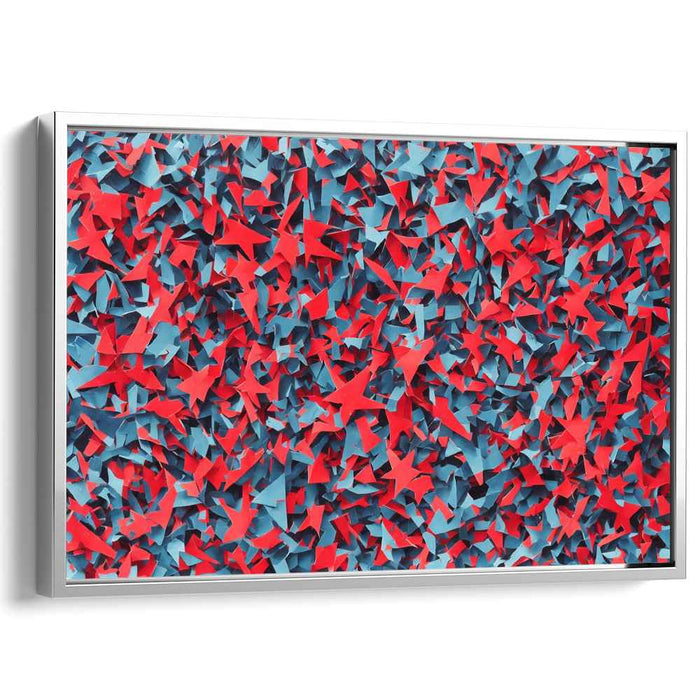 Vibrant Origami Chaos: Abstract Red and Blue Canvas Art Print
