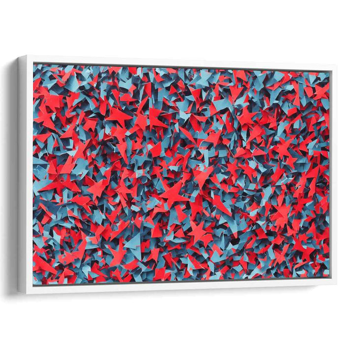 Vibrant Origami Chaos: Abstract Red and Blue Canvas Art Print