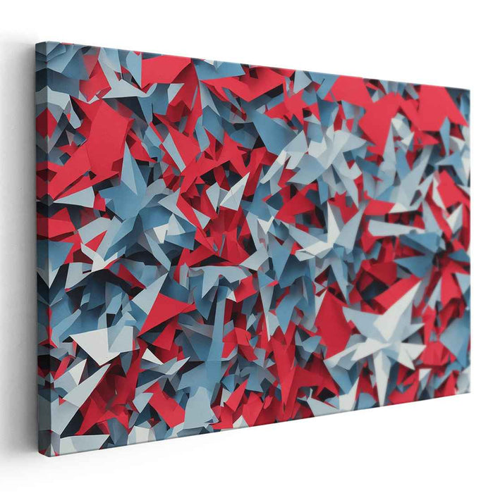 Geometric Frenzy: Bold Red, Blue, and White Abstract Canvas Art