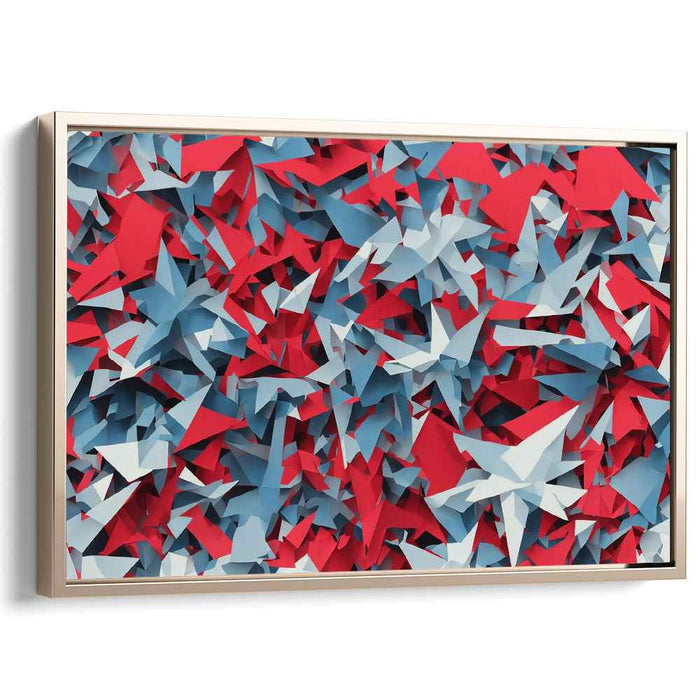 Geometric Frenzy: Bold Red, Blue, and White Abstract Canvas Art