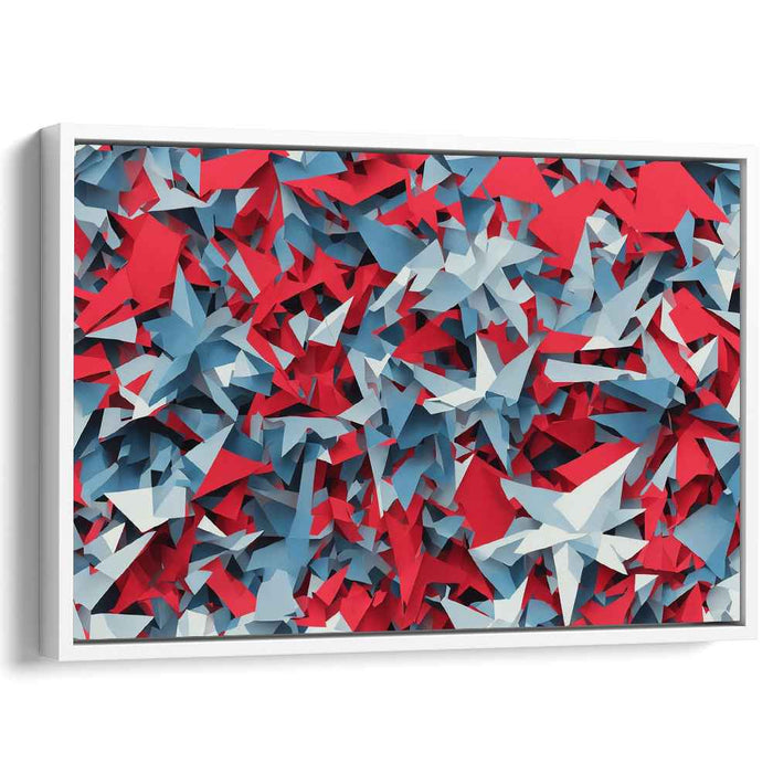 Geometric Frenzy: Bold Red, Blue, and White Abstract Canvas Art