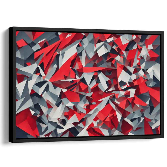 Whispering Flame Abstraction: Dynamic Red and Gray Cubist Canvas Art Print