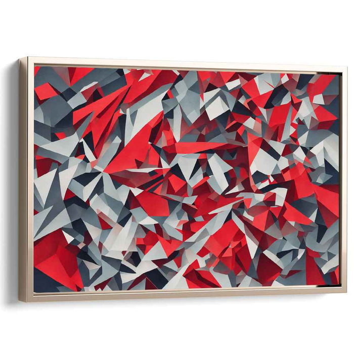 Whispering Flame Abstraction: Dynamic Red and Gray Cubist Canvas Art Print