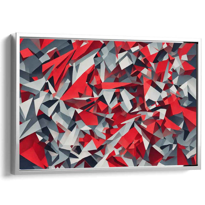 Whispering Flame Abstraction: Dynamic Red and Gray Cubist Canvas Art Print