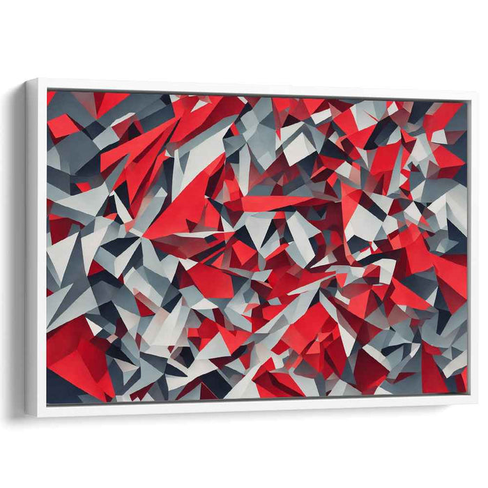 Whispering Flame Abstraction: Dynamic Red and Gray Cubist Canvas Art Print