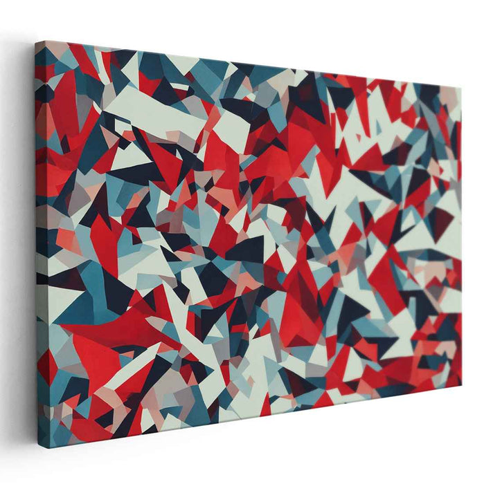 Crimson Hues Dance: Geometric Abstraction in Red and Blue Canvas Art