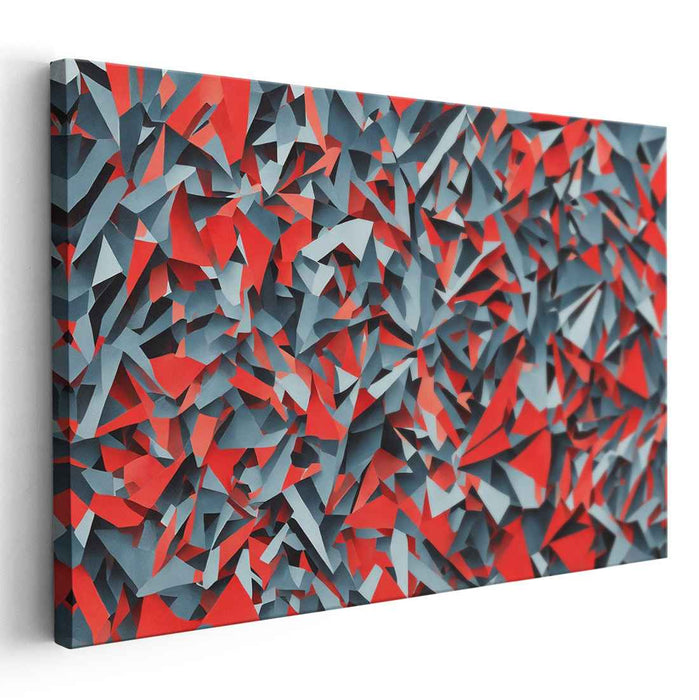 Fragments of Reality Merge: Red and Gray Cubist Canvas Art Print
