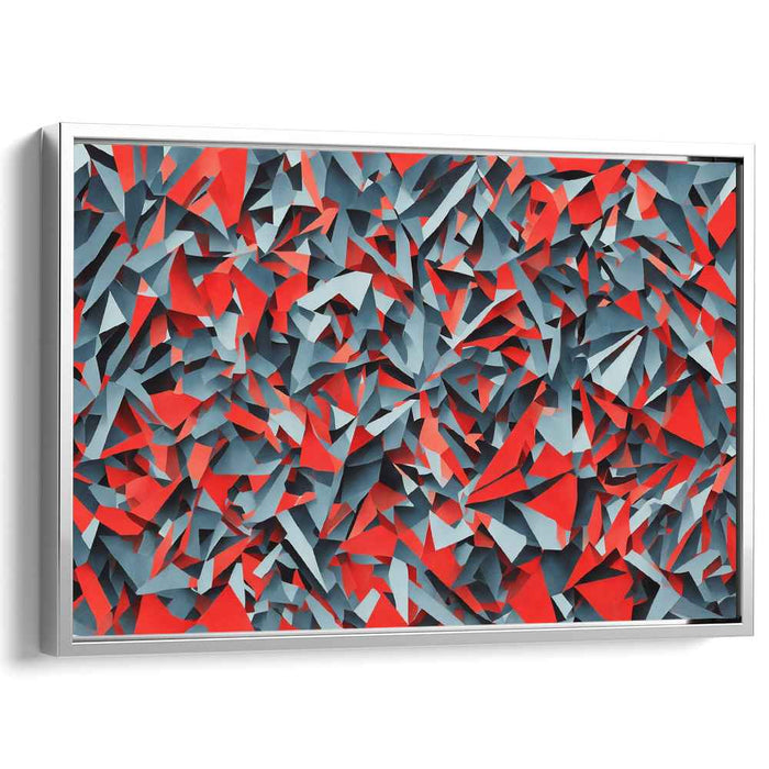 Fragments of Reality Merge: Red and Gray Cubist Canvas Art Print