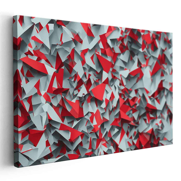 Pulse of Metallic Crimson: Dynamic Red and Silver Abstract Canvas Art