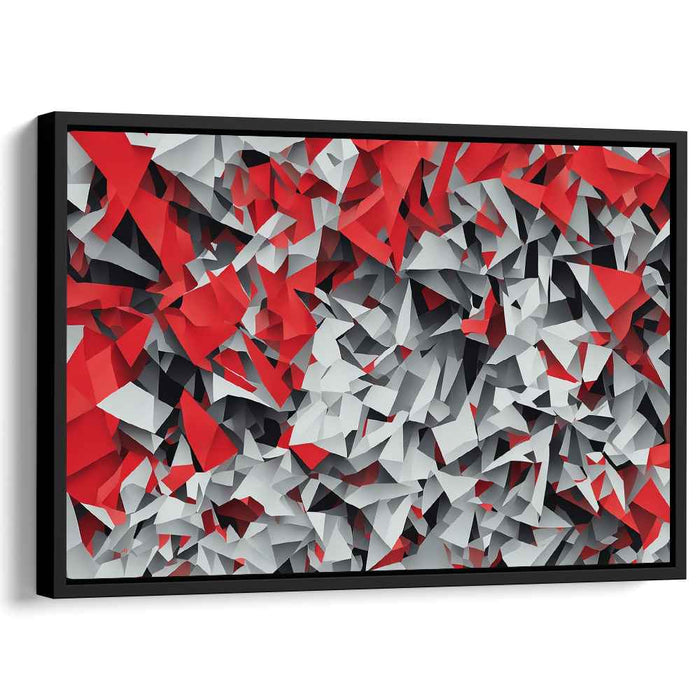 Chaos Array Crimson Blast: Abstract Geometric Explosion in Red and Gray Canvas Art