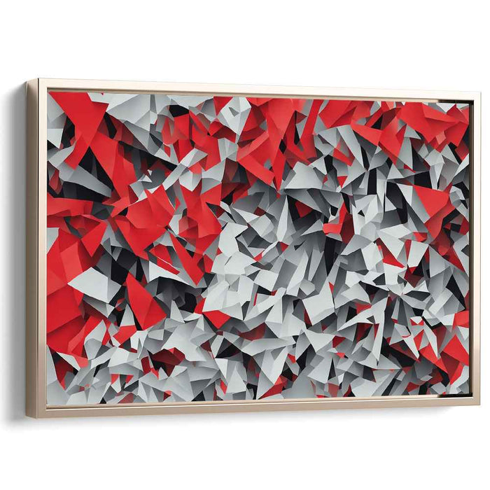 Chaos Array Crimson Blast: Abstract Geometric Explosion in Red and Gray Canvas Art