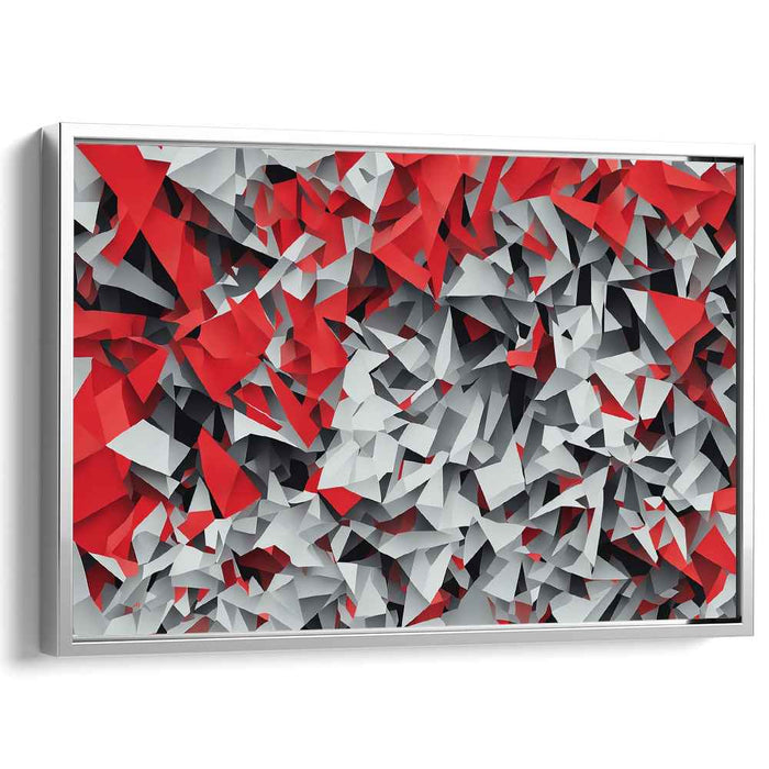 Chaos Array Crimson Blast: Abstract Geometric Explosion in Red and Gray Canvas Art