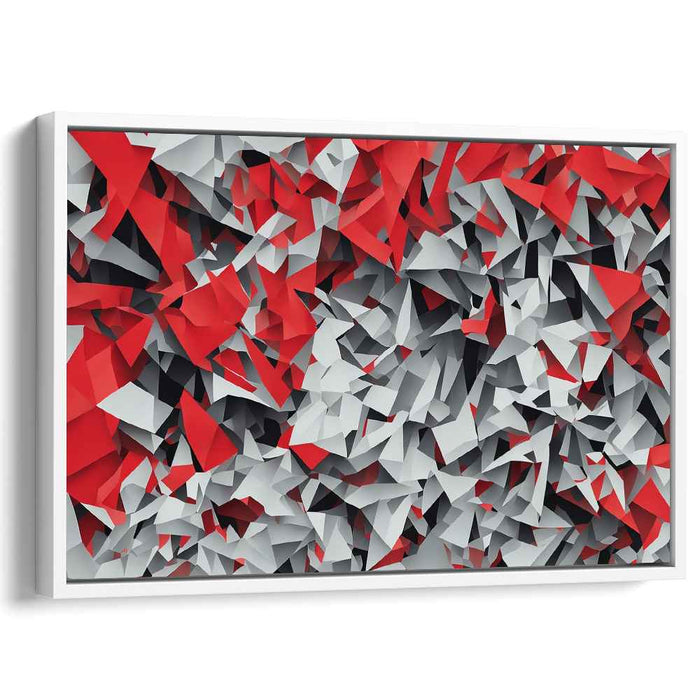 Chaos Array Crimson Blast: Abstract Geometric Explosion in Red and Gray Canvas Art