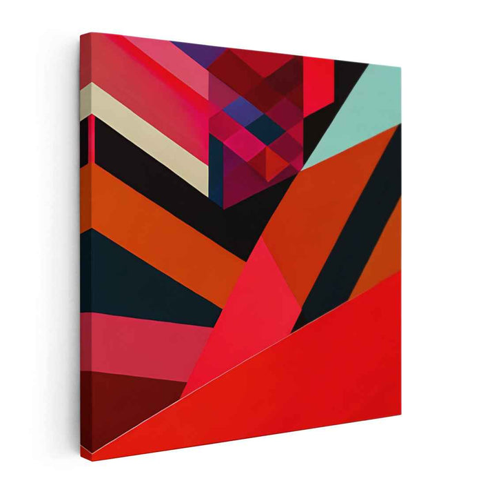 Vibrant Fusion Bursting With Energy: Dynamic Red and Turquoise Abstract Canvas Art Print