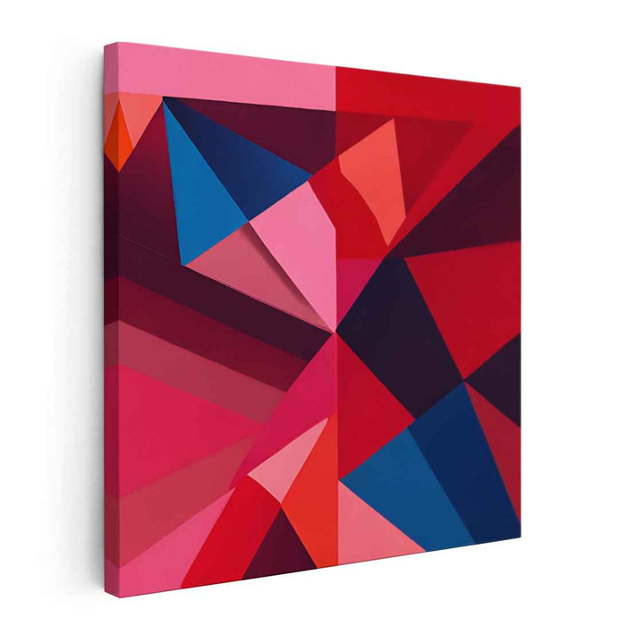 Interwoven Prism Melody: Modern Abstract Triangular Symphony in Red, Pink, and Blue