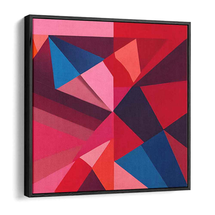 Interwoven Prism Melody: Modern Abstract Triangular Symphony in Red, Pink, and Blue