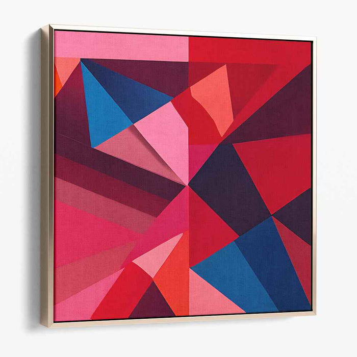 Interwoven Prism Melody: Modern Abstract Triangular Symphony in Red, Pink, and Blue