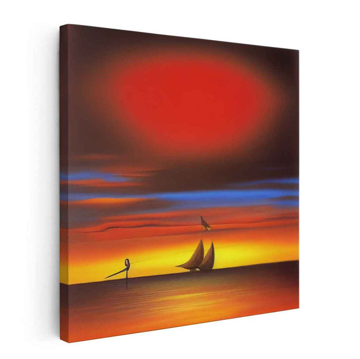 Tranquil Sunset Sail: Serene Maritime Canvas Art Print